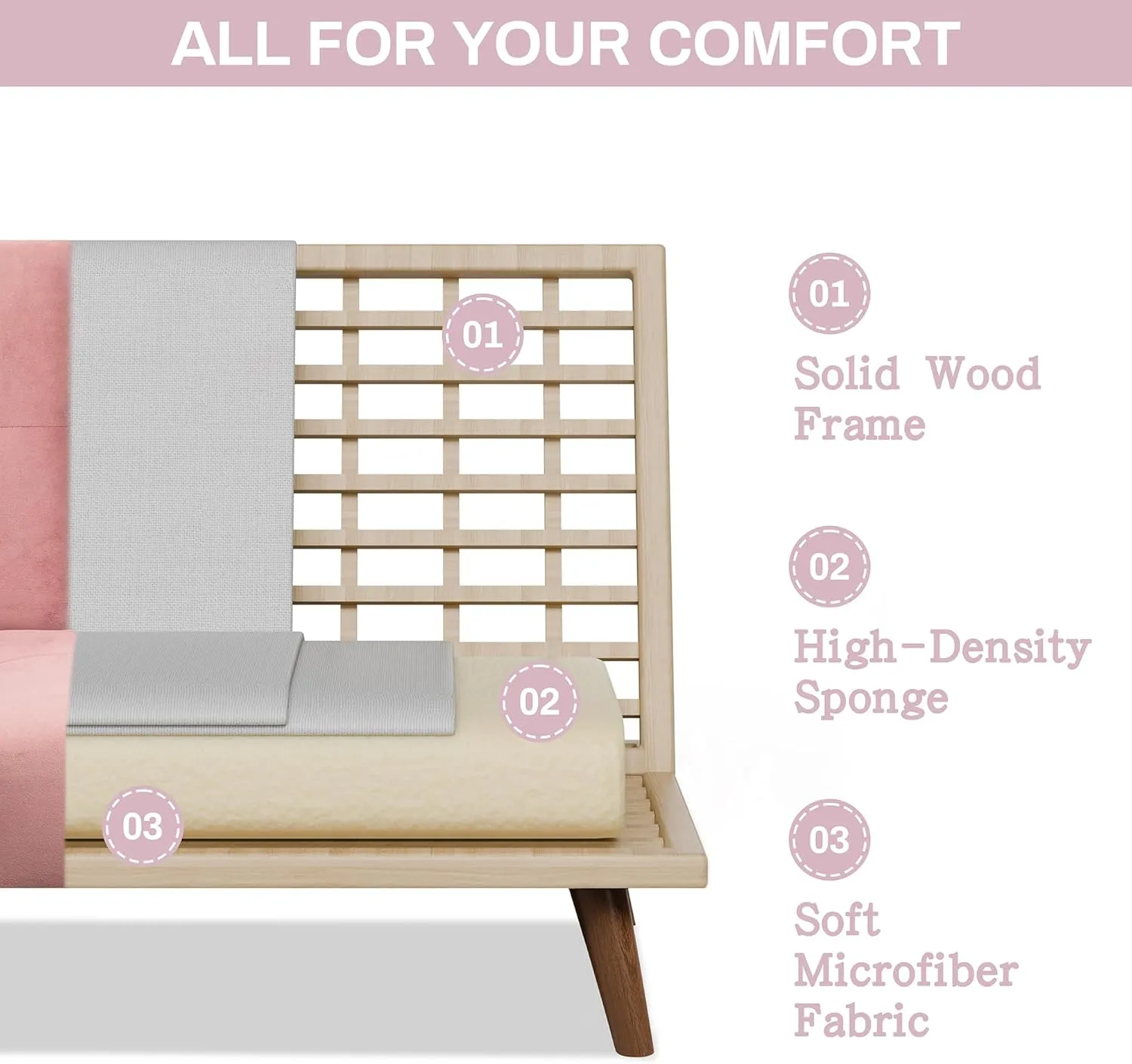 JAMFLY Futon Couch Sofa Bed Convertible, Small Sleeper Sofa Chair Loveseat with Cup Holder for Small Spaces, Living Room, Bedroom, Gameroom, Apartment, Dorm (Pink)