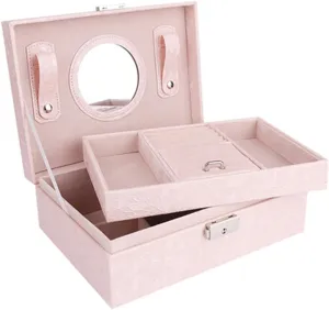 Jelery Holder Organizer Nordic Women's Watch Necklace Storage Box Double-Layer Drawers Jewelry Box,No Jewelry (Color : Light Pink B, Size : 2317.522.5cm)