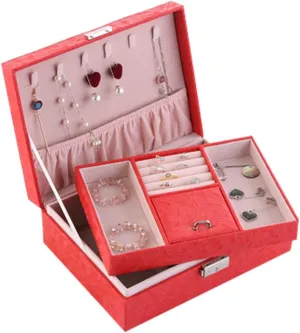 Jelery Holder Organizer Nordic Women's Watch Necklace Storage Box Double-Layer Drawers Jewelry Box,No Jewelry (Color : Red A, Size : 2317.522.5cm)