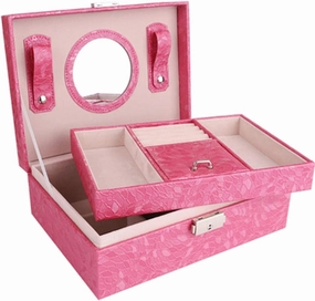 Jelery Holder Organizer Nordic Women's Watch Necklace Storage Box Double-layer Drawers Jewelry Box,No Jewelry (Color : Hot pink B, Size : 23 * 17.5 * 22.5cm)