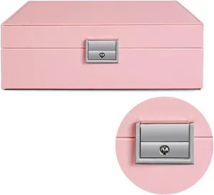 Jewellery Box Decorative Jewelry Box Large Leather Jewelry Organizer Storage Case with Two Layers Display for Earrings Bracelets Rings Watches Jewelry Box Accessory Organizers (Color : Red) (Pink)
