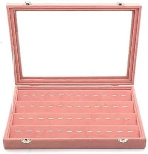 Jewellery Storage Velvet Jewelry Storage Box With Glass Cover Pink Color Earrings Necklace Bracelet Ring Storage Tray Pendant Box