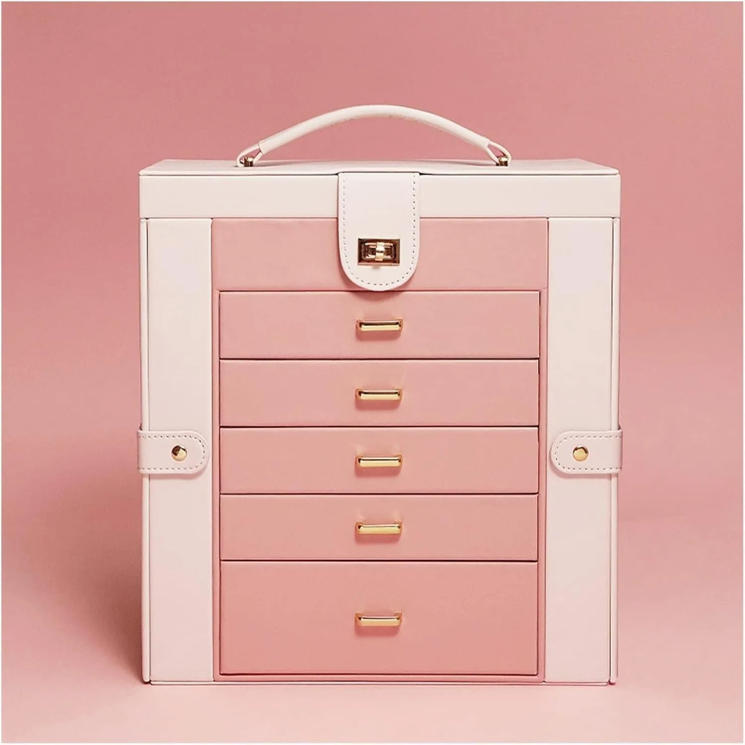 Jewelry Box Leather Desktop Cabinet Used Earrings Rings Necklaces Bracelets Watches Glass