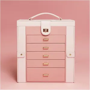 Jewelry Box Leather Desktop Cabinet Used Earrings Rings Necklaces Bracelets Watches Glass
