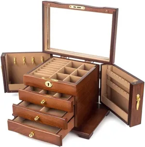 Jewelry Cabinet, Jewelry Armoires, Jewelry Box with Mirror, Lock, Drawers for Rings, Necklaces, Earrings, and Watches,Pink(Brown)