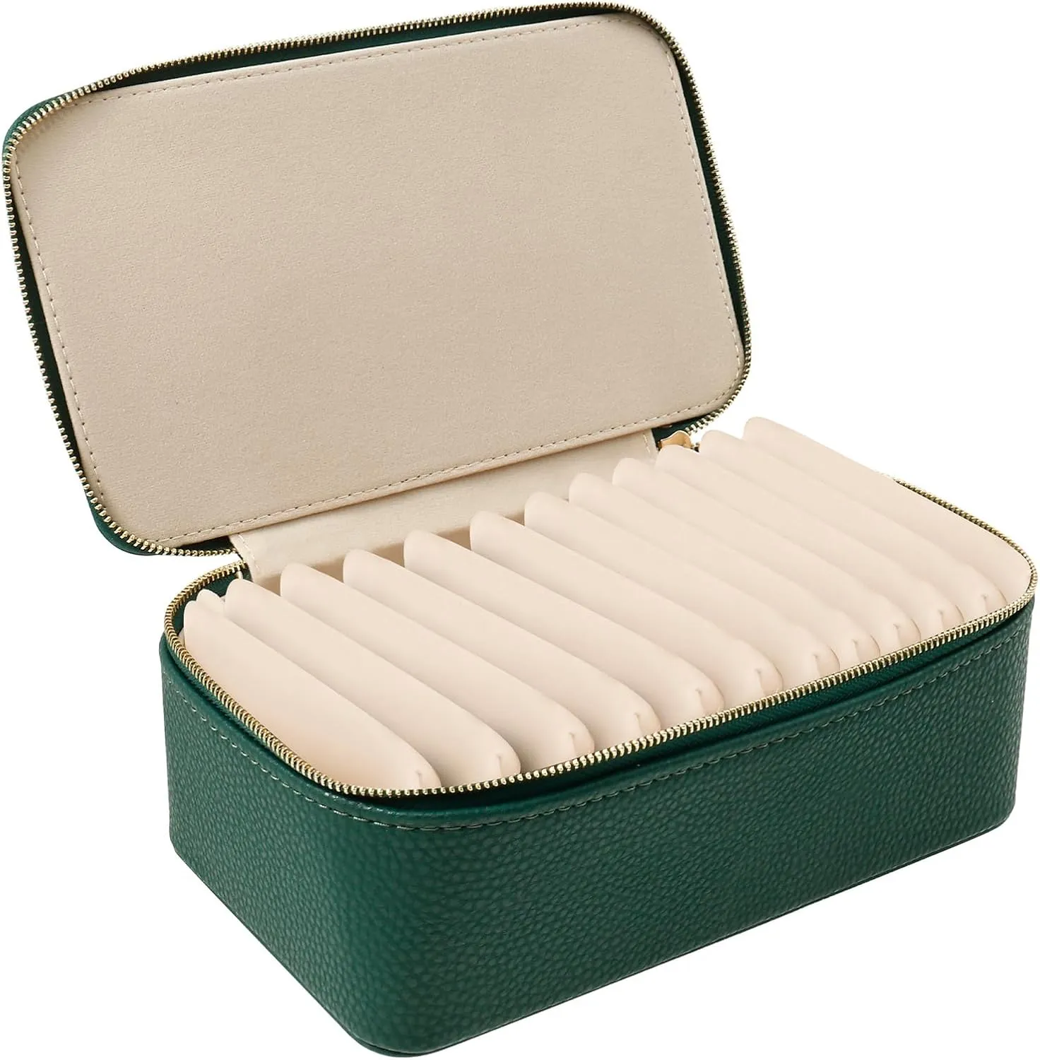 Jewelry Case with 12 Velvet Zipper Pouches Portable Jewelry Box with Zipper for Rings Earrings Necklaces Bracelets(green)