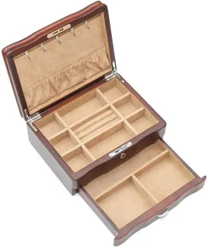 Jewelry Organizer, 2-Layer Wooden Jewellery Boxes with Velvet and Lock, Storage Box for Watch Necklace Ring Earring Bracelet Jewelry Box for Women