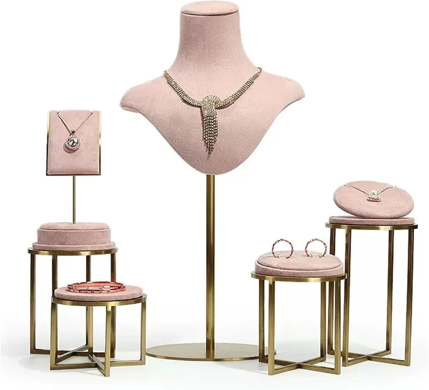 Jewelry Organizer Velvet Necklace Display Bust Pink Jewelry Necklace Organizer Set Small Bust Jewelry Holder for Earrings Necklace Display of 5
