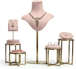 Jewelry Organizer Velvet Necklace Display Bust Pink Jewelry Necklace Organizer Set Small Bust Jewelry Holder for Earrings Necklace Display of 5