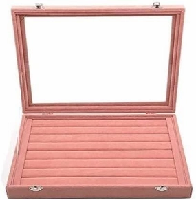 Jewelry Storage Box Jewelry Boxes for Women Velvet Jewelry Organizer Box With Glass Cover Pink Color Jewelry Display Organizer for Necklaces Bracelets Earrings Rings Storage Bracelets Compar(F)