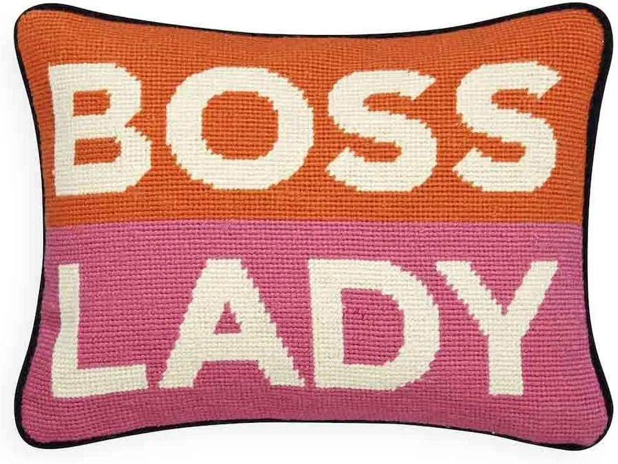 Jonathan Adler Personality Boss Lady Needlepoint Throw Pillow, 1 Count (Pack of 1), Pink Orange