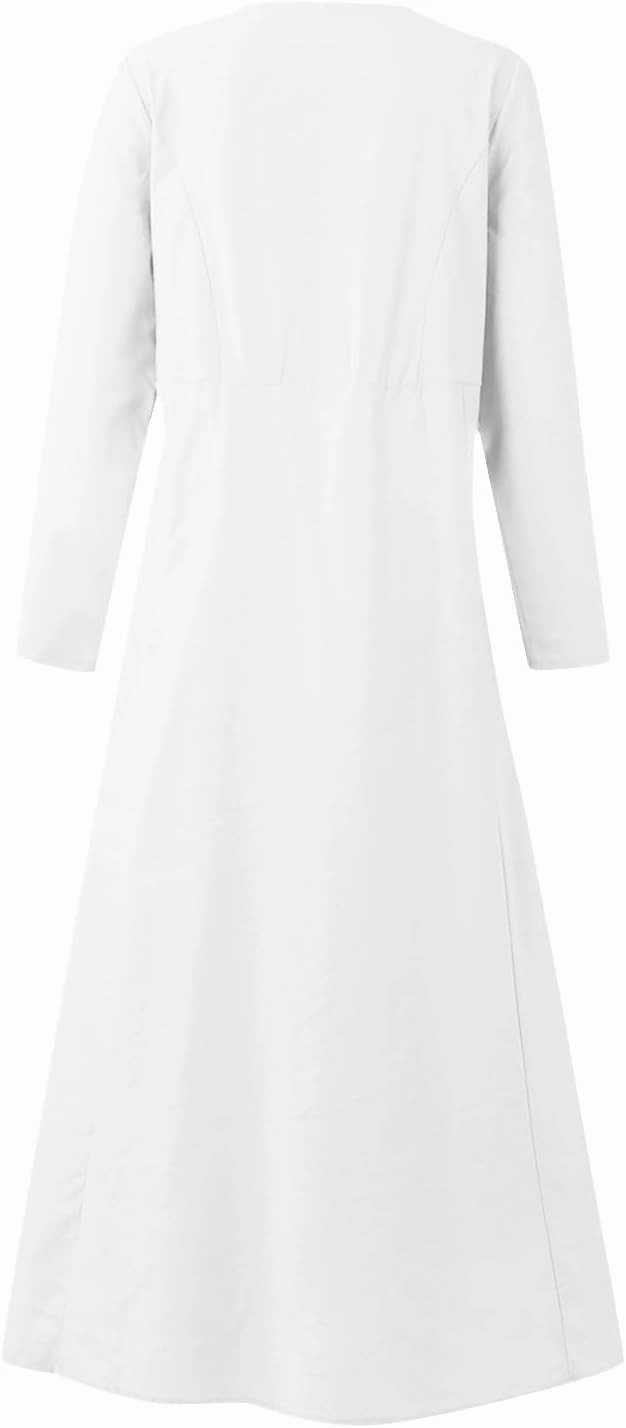 jsaierl Women Summer Cotton Linen Maxi Dress Loose Flowy A Line High Waited Dress with Pockets Long Sleeve Crewneck Dress