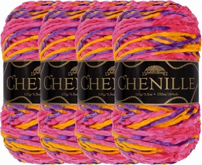 JubileeYarn Chenille Yarn - 100g/Skein Worsted Weight - Agartha - Variegated Multicolor Velvet - 4 Skeins
