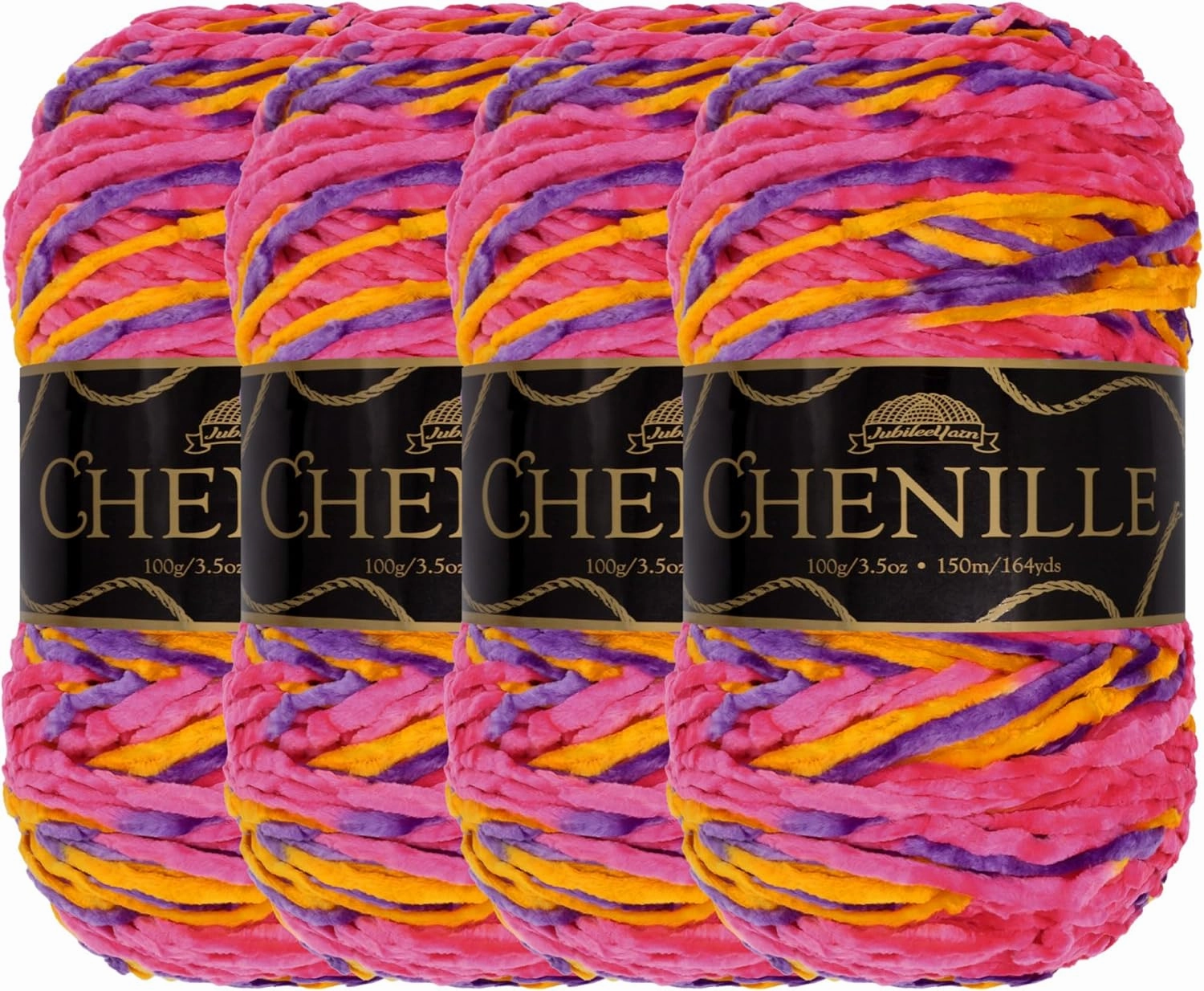 JubileeYarn Chenille Yarn - 100g/Skein Worsted Weight - Agartha - Variegated Multicolor Velvet - 4 Skeins
