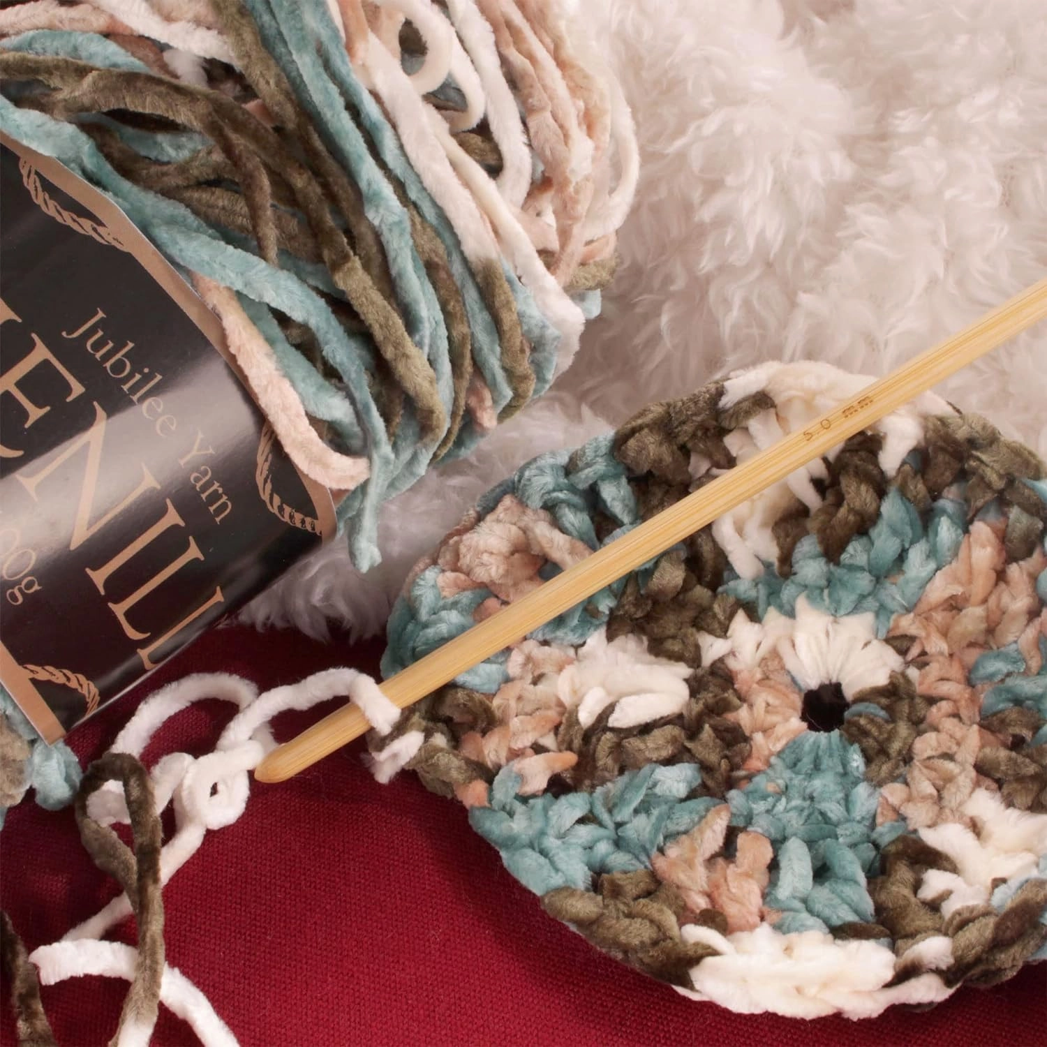 JubileeYarn Chenille Yarn - 100g/Skein Worsted Weight - Agartha - Variegated Multicolor Velvet - 4 Skeins