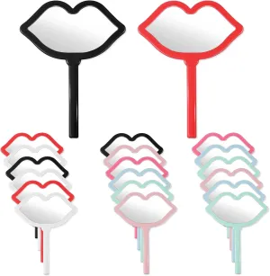 Juexica 20 Pcs Hand Mirror with Handle Lip Shape Handheld Mirror for Makeup Compact Portable Mirror Cosmetic Small Mirrors Vintage Camping Travel Makeup Handheld Mirror for Women Daily Use, 7 Colors