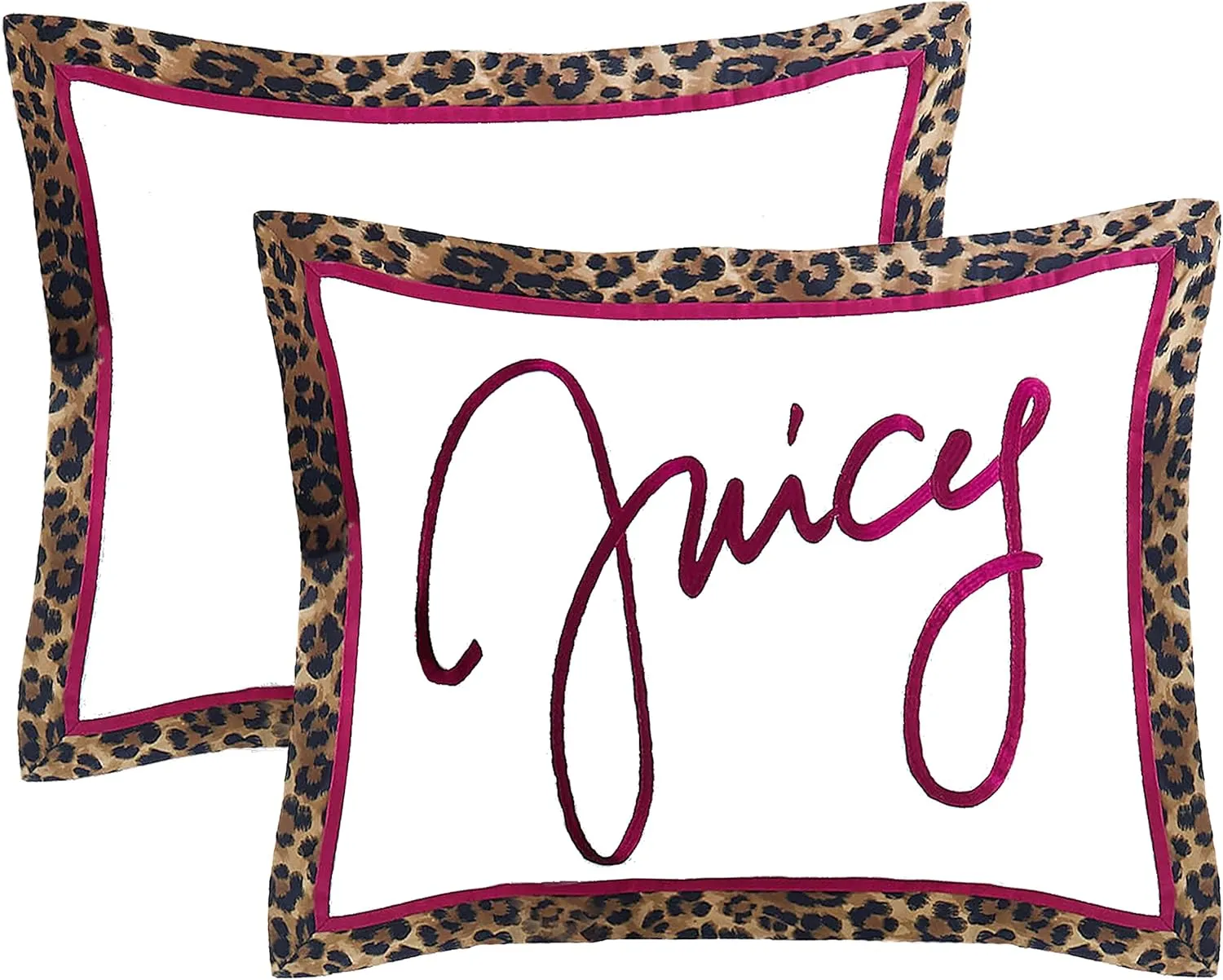 Juicy Couture Regent Leopard Bedding Set - King – Cheetah Print Border with Hot Pink- White Cotton Sateen 3 Piece Set - Includes (1) 108 x 92” Comforter and (2) 20" x 36" 2.5” Flange Shams