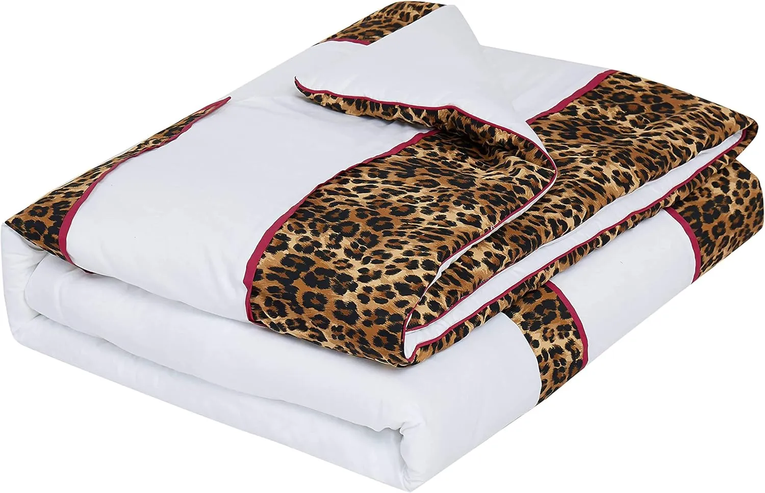 Juicy Couture Regent Leopard Bedding Set - Queen – Cheetah Print Border - White Cotton Satin 3 Piece Set Includes (1) 90 x 92” Comforter and (2) 20" x 26" 2.5” Flange Shams