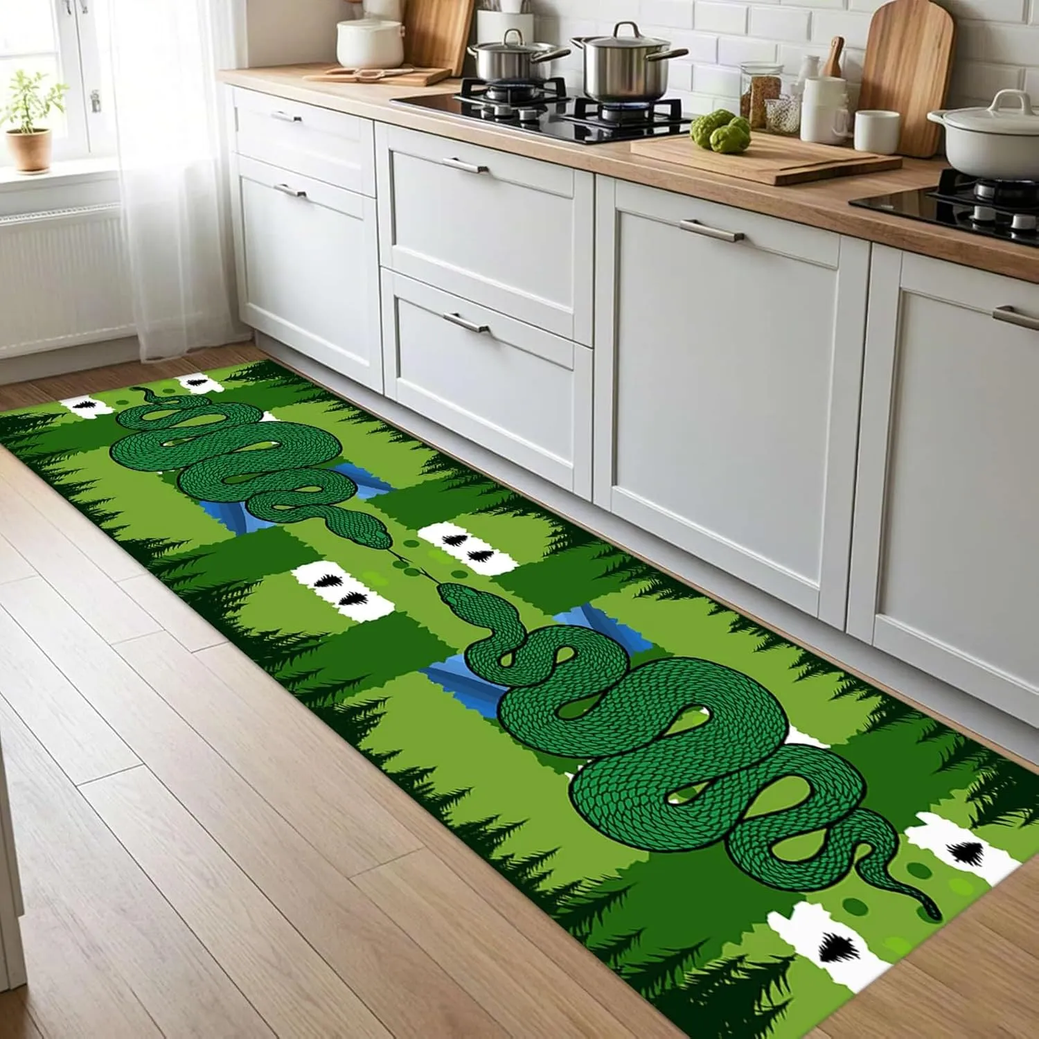 Jungle Snake Hallway Runner Rugs 2x7ft Forest Snake Design Non Slip Runner Rug Washable Ultra Thin Green Floor Carpet for Corridor Bedroom Bedside Runner Rug