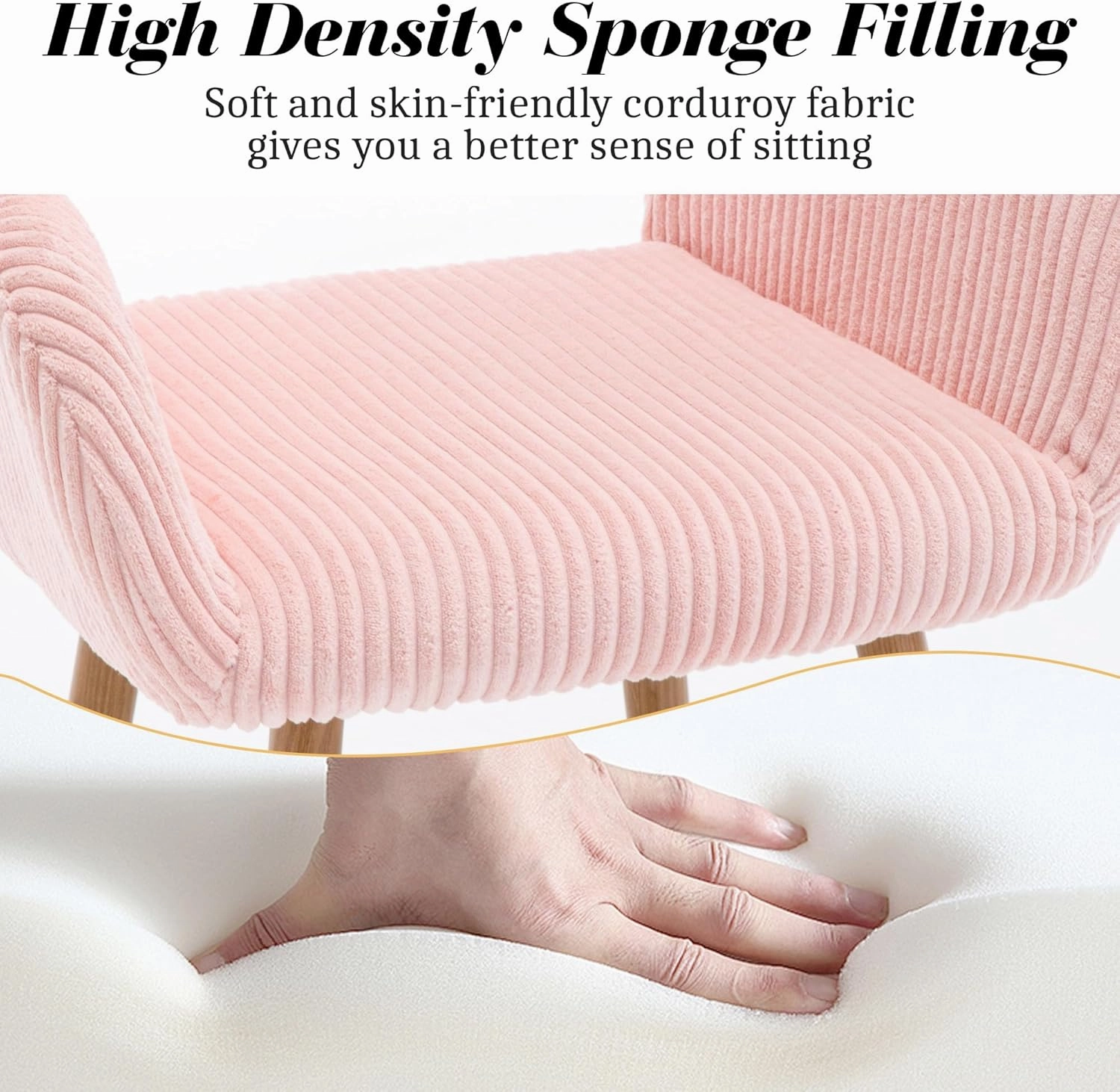 KCC Small Modern Dining Room Arm Chairs 1 Piece, Mid-Century Upholstered Corduroy Fabric Side Seat Club Guest with Metal Tube Legs for Kitchen, Living Room, Pink