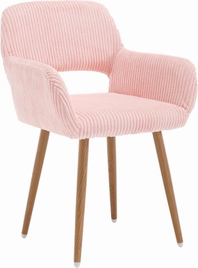 KCC Small Modern Dining Room Arm Chairs 1 Piece, Mid-Century Upholstered Corduroy Fabric Side Seat Club Guest with Metal Tube Legs for Kitchen, Living Room, Pink