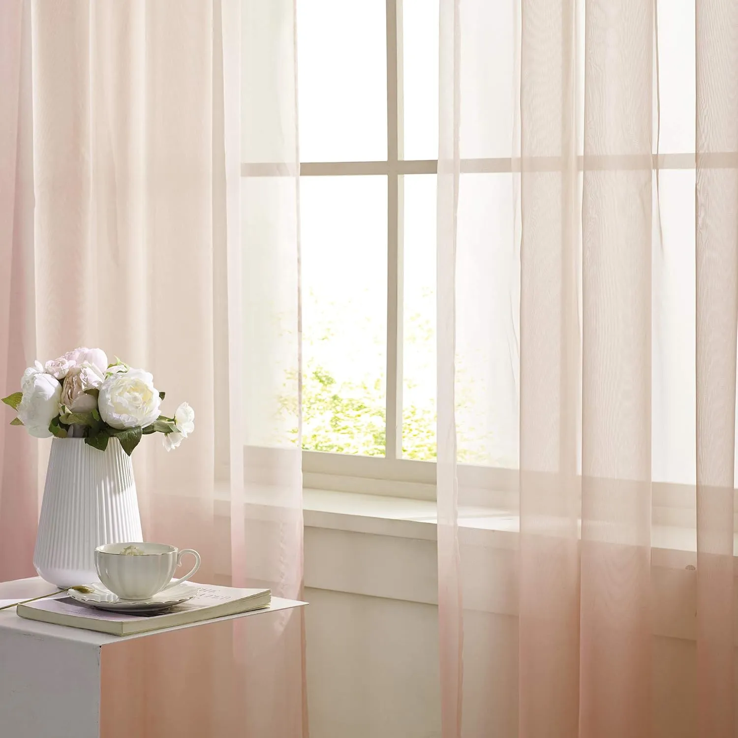 KEQIAOSUOCAI Blush Pink Sheer Curtains 45 Inches Long for Kitchen Bathroom - Rod Pocket Solid Voile Sheer Window Panels Drapes for Nursery, Rose Blush, 1 Pair Sets, 52 Inch x 45 Inch