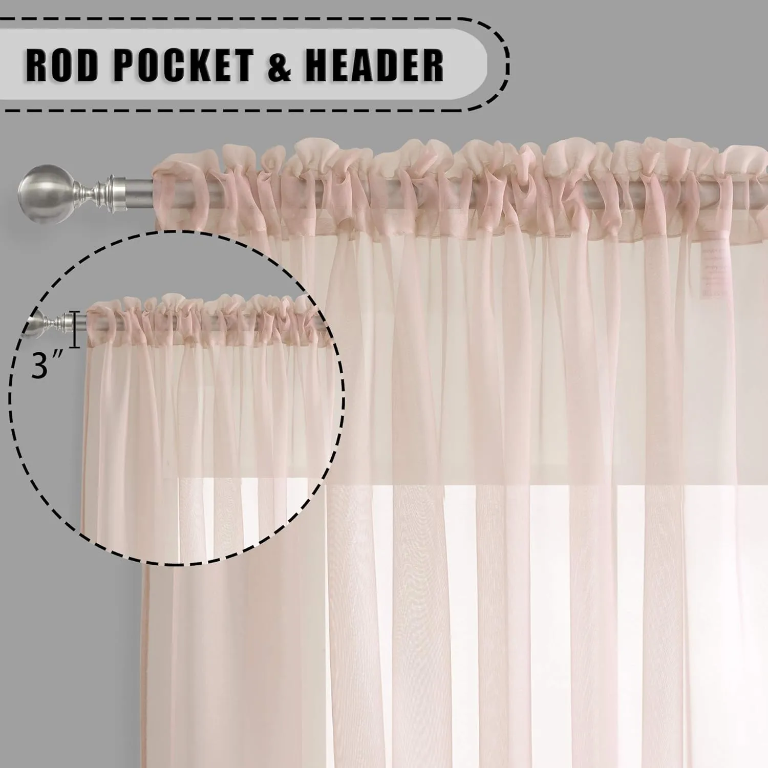 KEQIAOSUOCAI Blush Pink Sheer Curtains 45 Inches Long for Kitchen Bathroom - Rod Pocket Solid Voile Sheer Window Panels Drapes for Nursery, Rose Blush, 1 Pair Sets, 52 Inch x 45 Inch