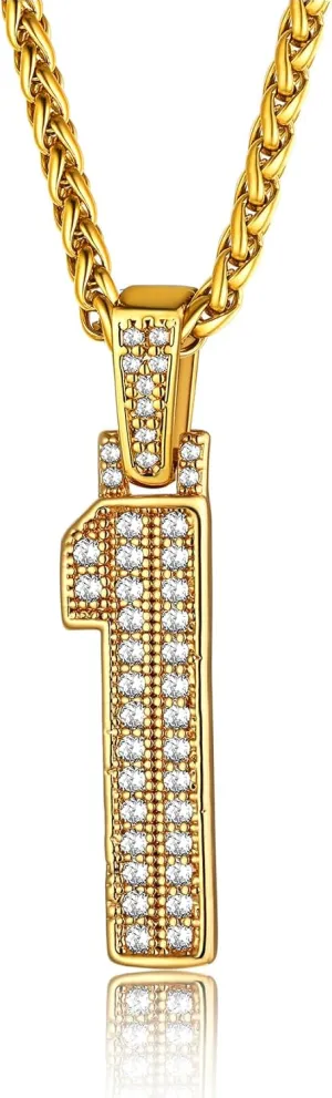 KeyStyle Number Necklaces For Men, Bling Numbers Chain Necklace Hip Hop Simulated Diamond Pendant with Tennis Chain Spiga Chains