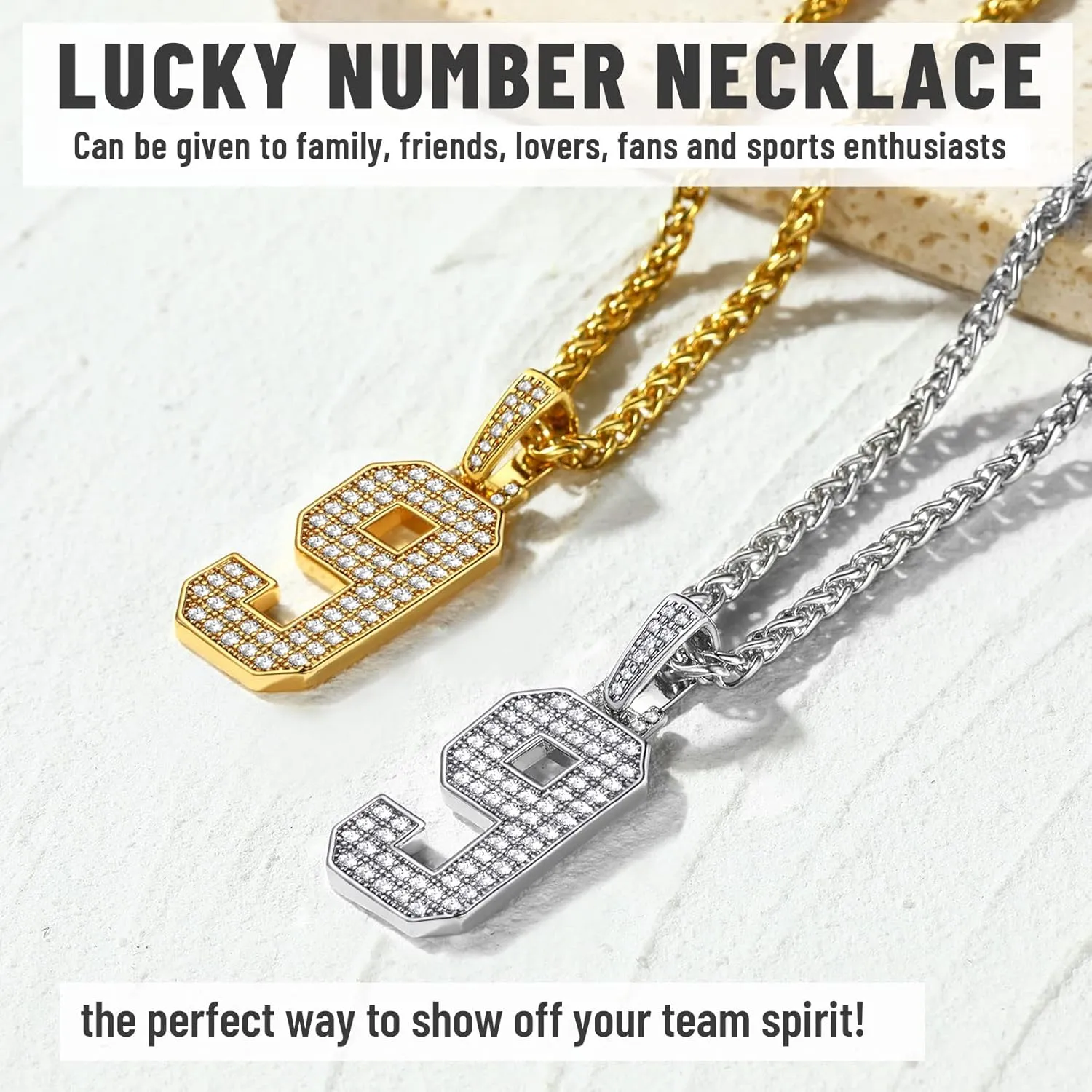 KeyStyle Number Necklaces For Men, Bling Numbers Chain Necklace Hip Hop Simulated Diamond Pendant with Tennis Chain Spiga Chains