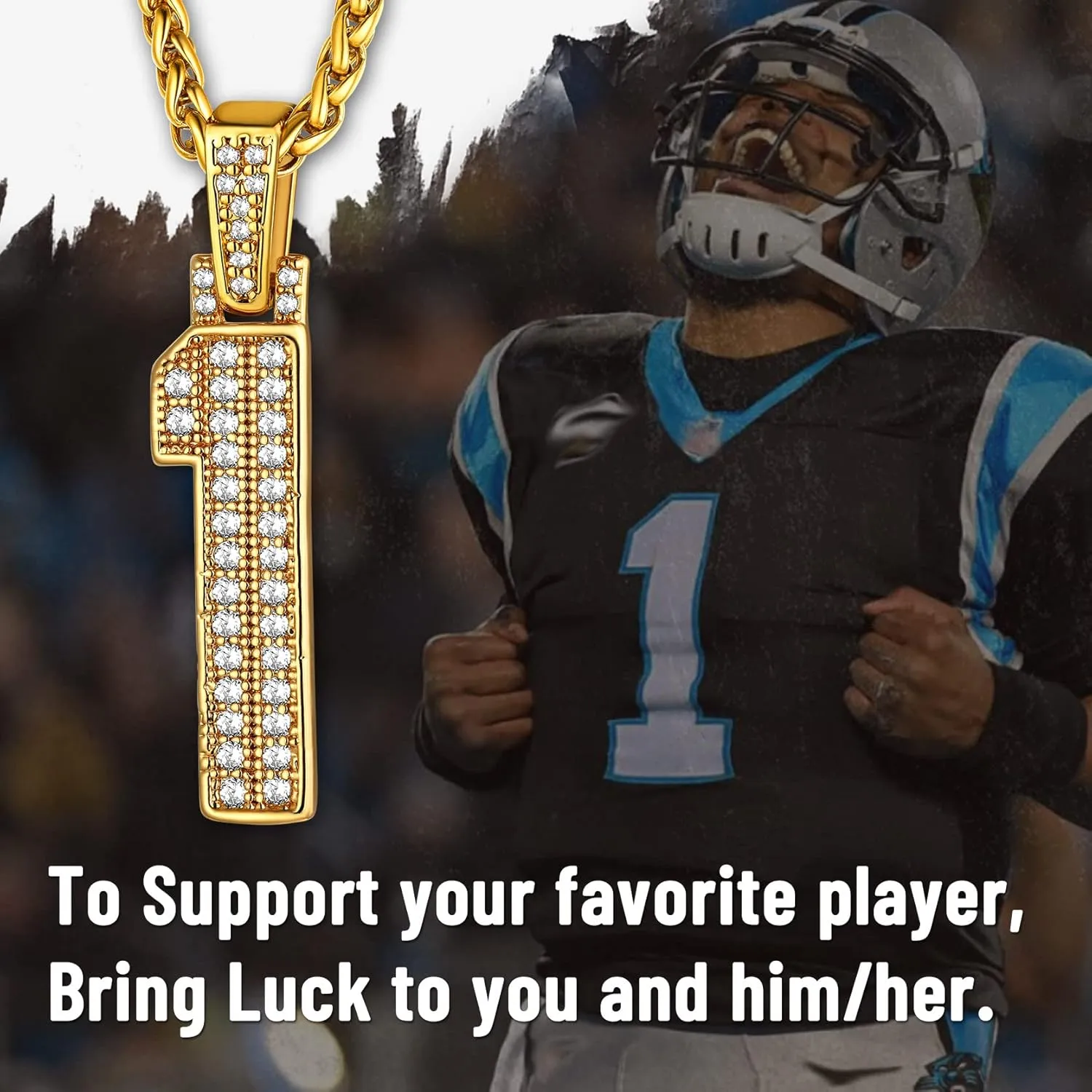 KeyStyle Number Necklaces For Men, Bling Numbers Chain Necklace Hip Hop Simulated Diamond Pendant with Tennis Chain Spiga Chains