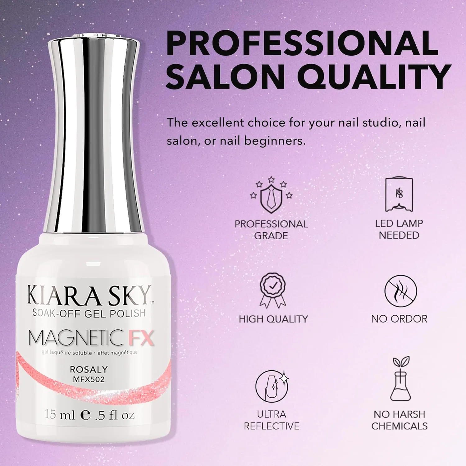 KIARA SKY Gel Polish MagneticFX Magnetic Cat Eye Effect Soak Off 0.5 fl oz, Rosaly (metallic pink)