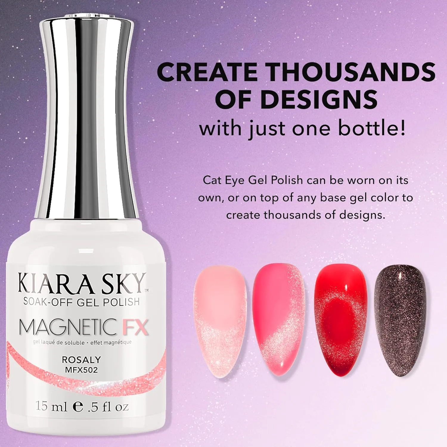 KIARA SKY Gel Polish MagneticFX Magnetic Cat Eye Effect Soak Off 0.5 fl oz, Rosaly (metallic pink)