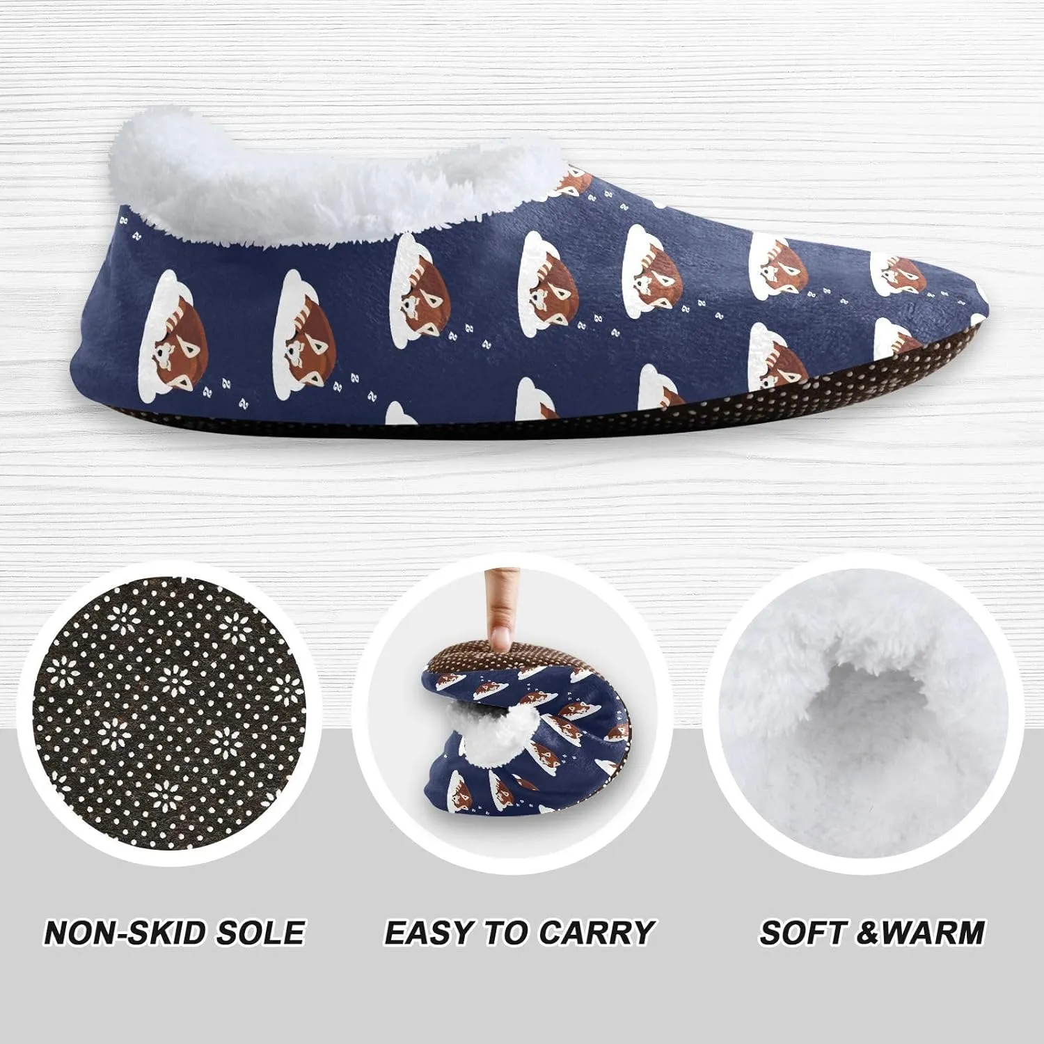 Kids Winter Slippers Lovely Red Panda Pattern Animal Warm Soft Non Slip House Slippers for Boys Girls Indoor