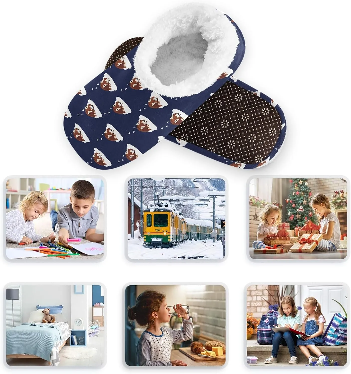 Kids Winter Slippers Lovely Red Panda Pattern Animal Warm Soft Non Slip House Slippers for Boys Girls Indoor