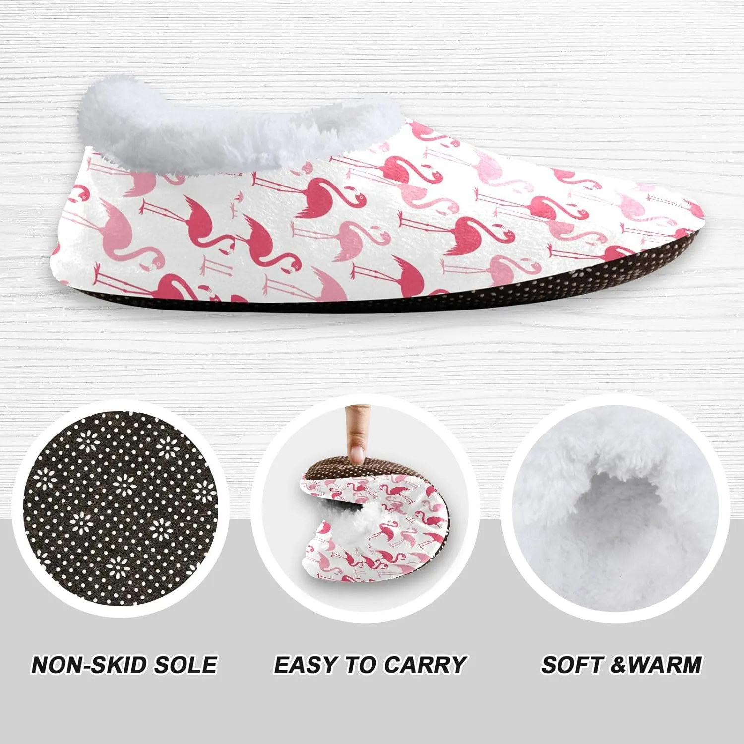Kids Winter Slippers Pink Flamingo Seamless Tropical Birds Warm Soft Non Slip House Slippers for Boys Girls Indoor