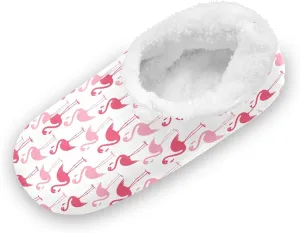 Kids Winter Slippers Pink Flamingo Seamless Tropical Birds Warm Soft Non Slip House Slippers for Boys Girls Indoor