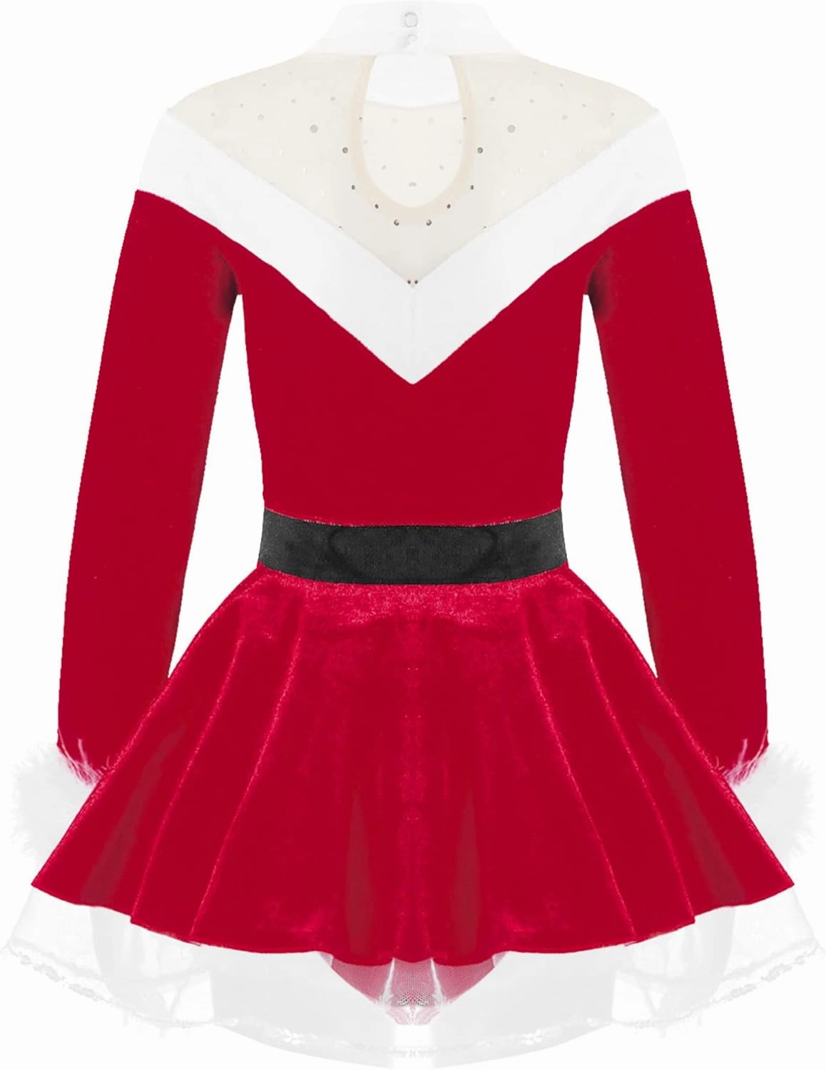 Kids Girls Christmas Mrs Santa Claus Costume Velvet Long Sleeve Dance Figure Ice Skating Faux Fur Dress