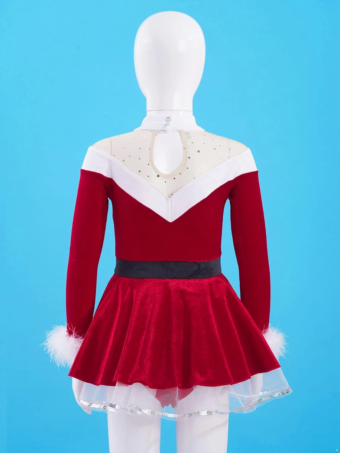 Kids Girls Christmas Mrs Santa Claus Costume Velvet Long Sleeve Dance Figure Ice Skating Faux Fur Dress