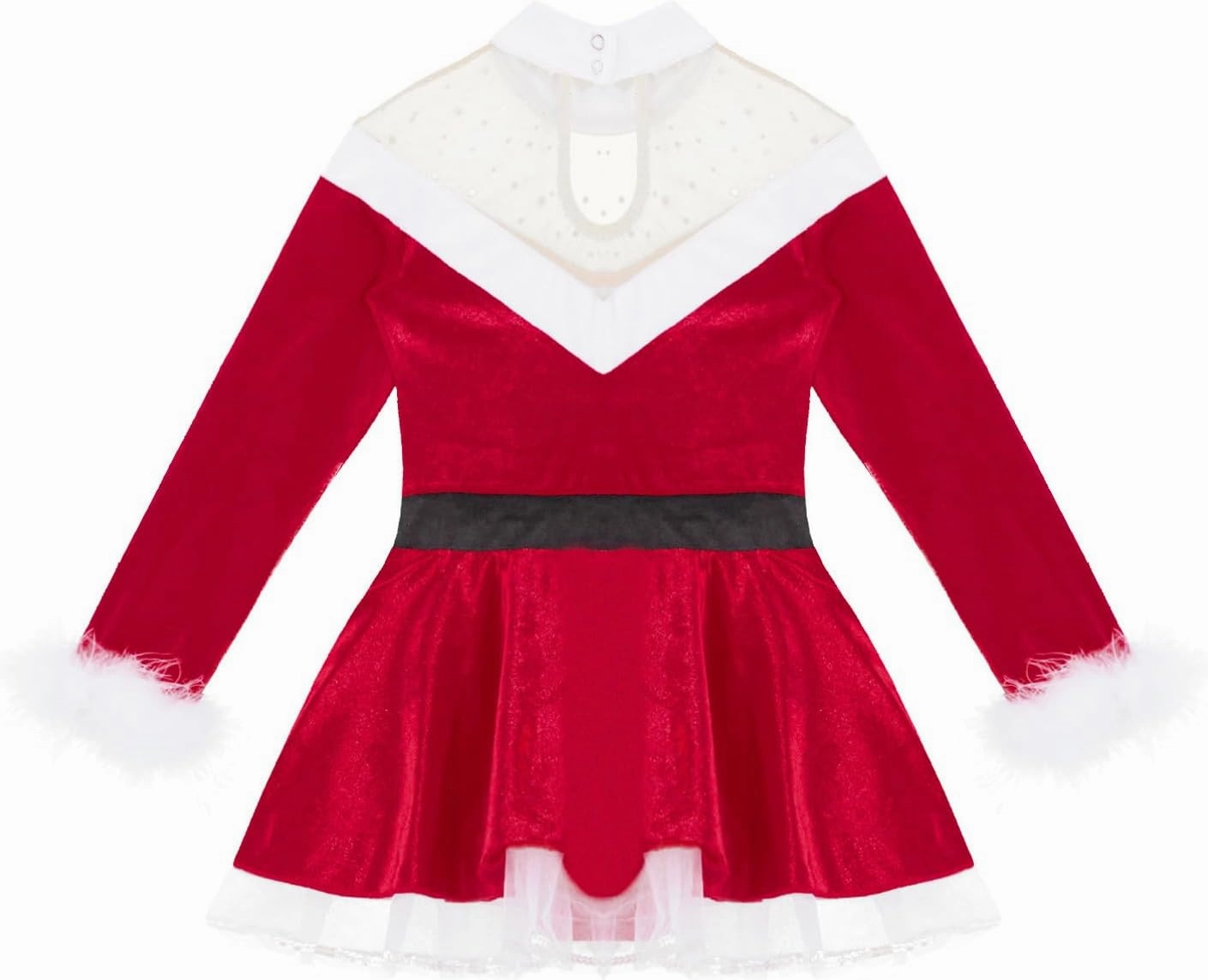 Kids Girls Christmas Mrs Santa Claus Costume Velvet Long Sleeve Dance Figure Ice Skating Faux Fur Dress