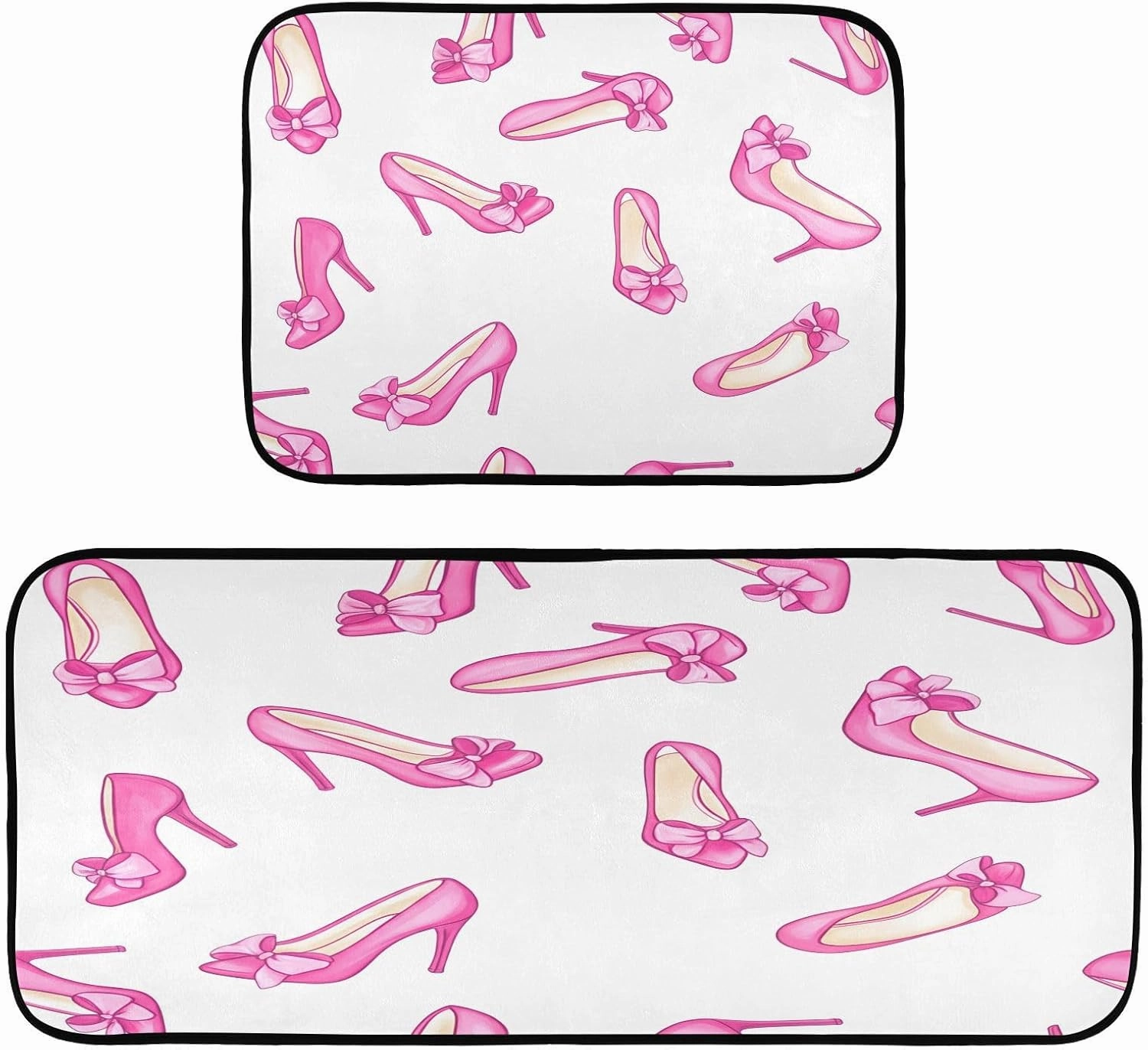 Kigai Pink High Heels Kitchen Mat - Non-Slip Kitchen Mat Set of 2, Anti Fatigue Kitchen Rug for Kitchen, Laundry, Sink, 19.7"×27.6" 19.7"×47.2"