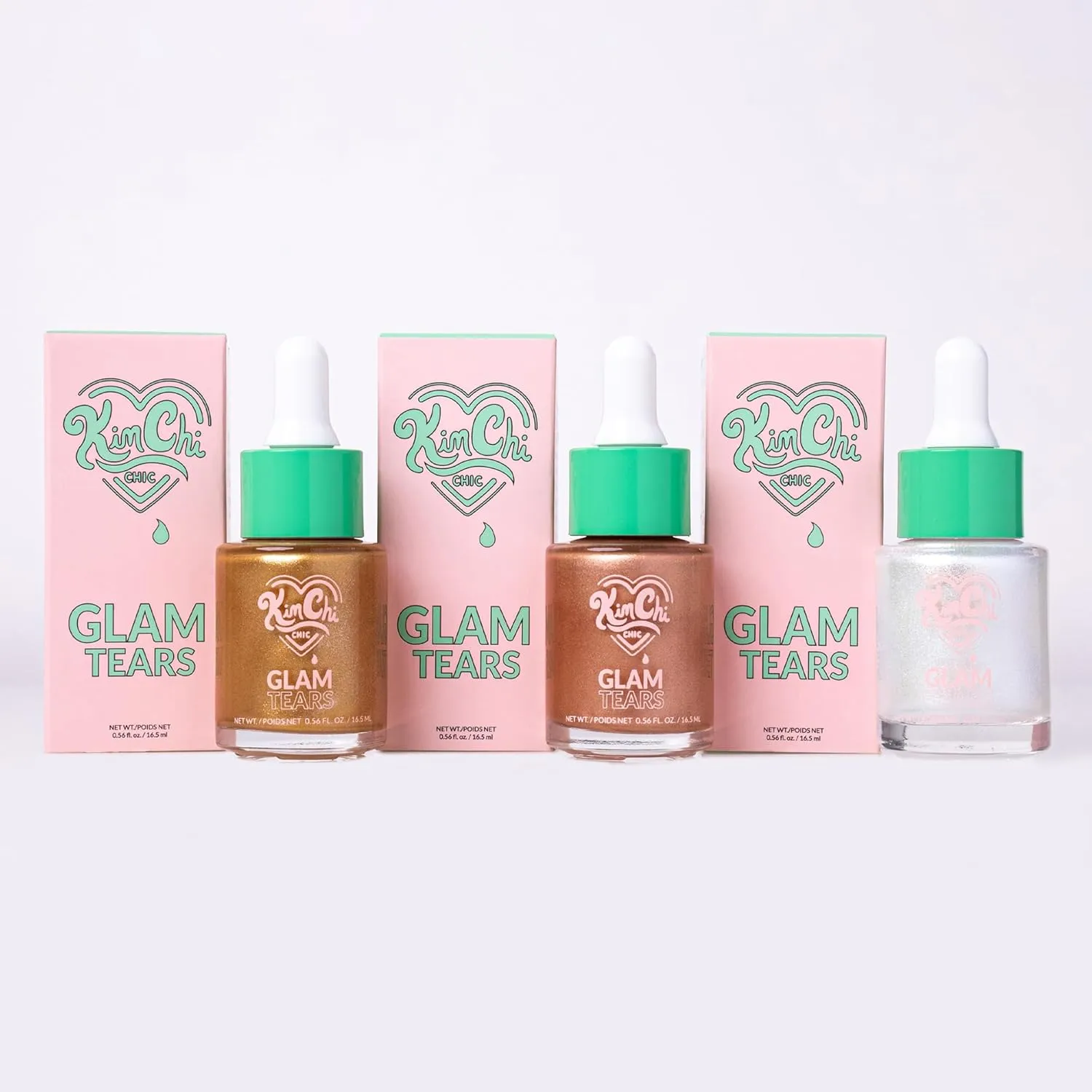 KimChi Chic Beauty Glam Tears Liquid Highlighter, Cheek Shimmer and Body Glitter, Sun-Kissed and Glowing Skin, Luminous Finish, Vegan Makeup, Gold Highlighter, 0.56 fl oz