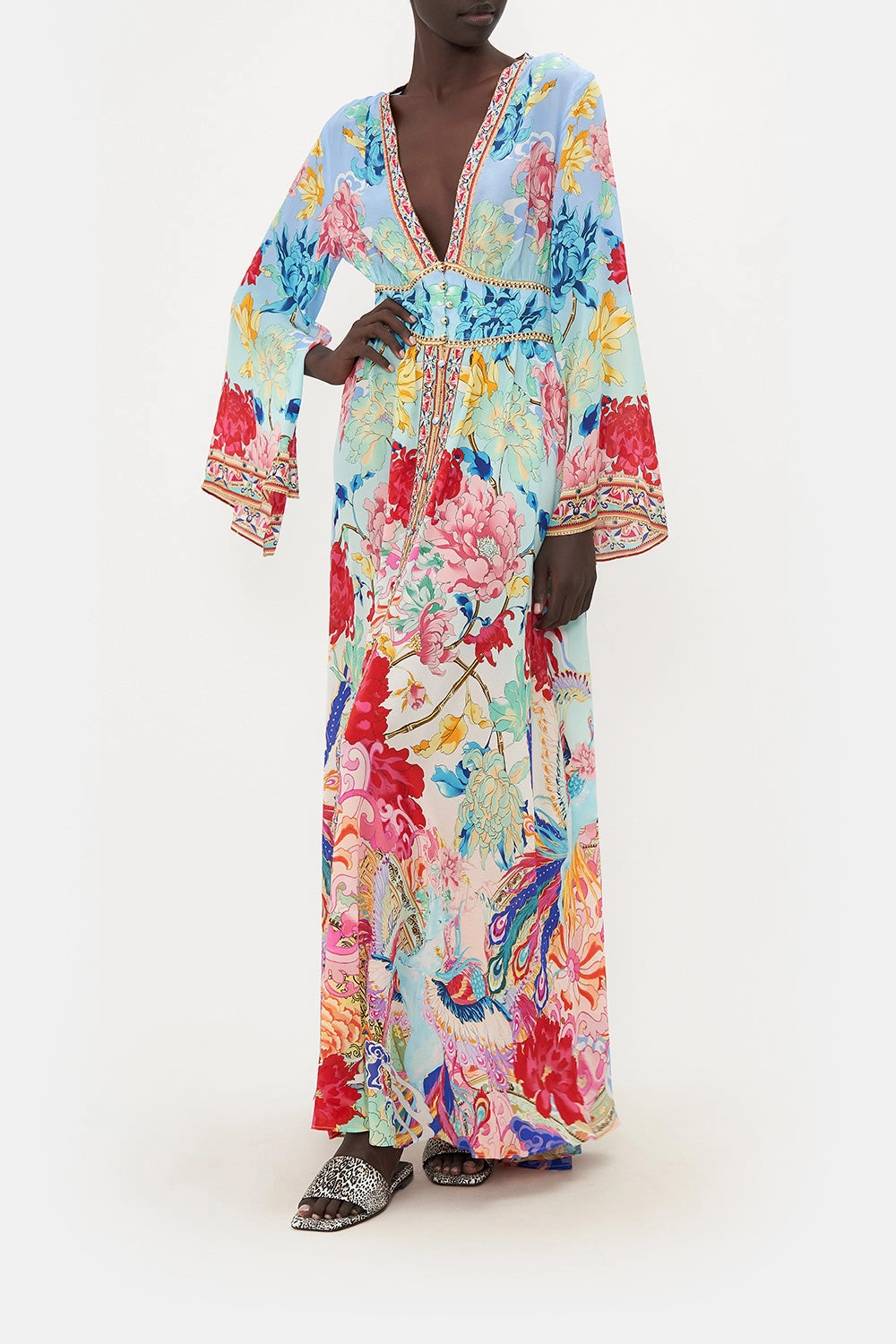 KIMONO SLEEVE DRESS WITH SHIRRING DETAIL GO STAG