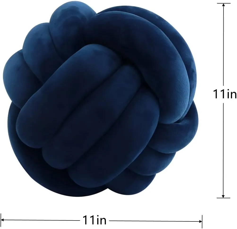 Knot Pillow Ball Round Cushion Pillows, Children Room Decoration Plush Toys Calming Stress Relief Toy (Dark Blue,11in/28cm)