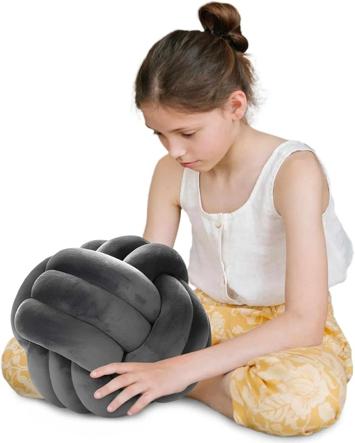 Knot Pillow Ball Round Cushion Pillows, Children Room Decoration Plush Toys Calming Stress Relief Toy (Dark Gray,11in/28cm)