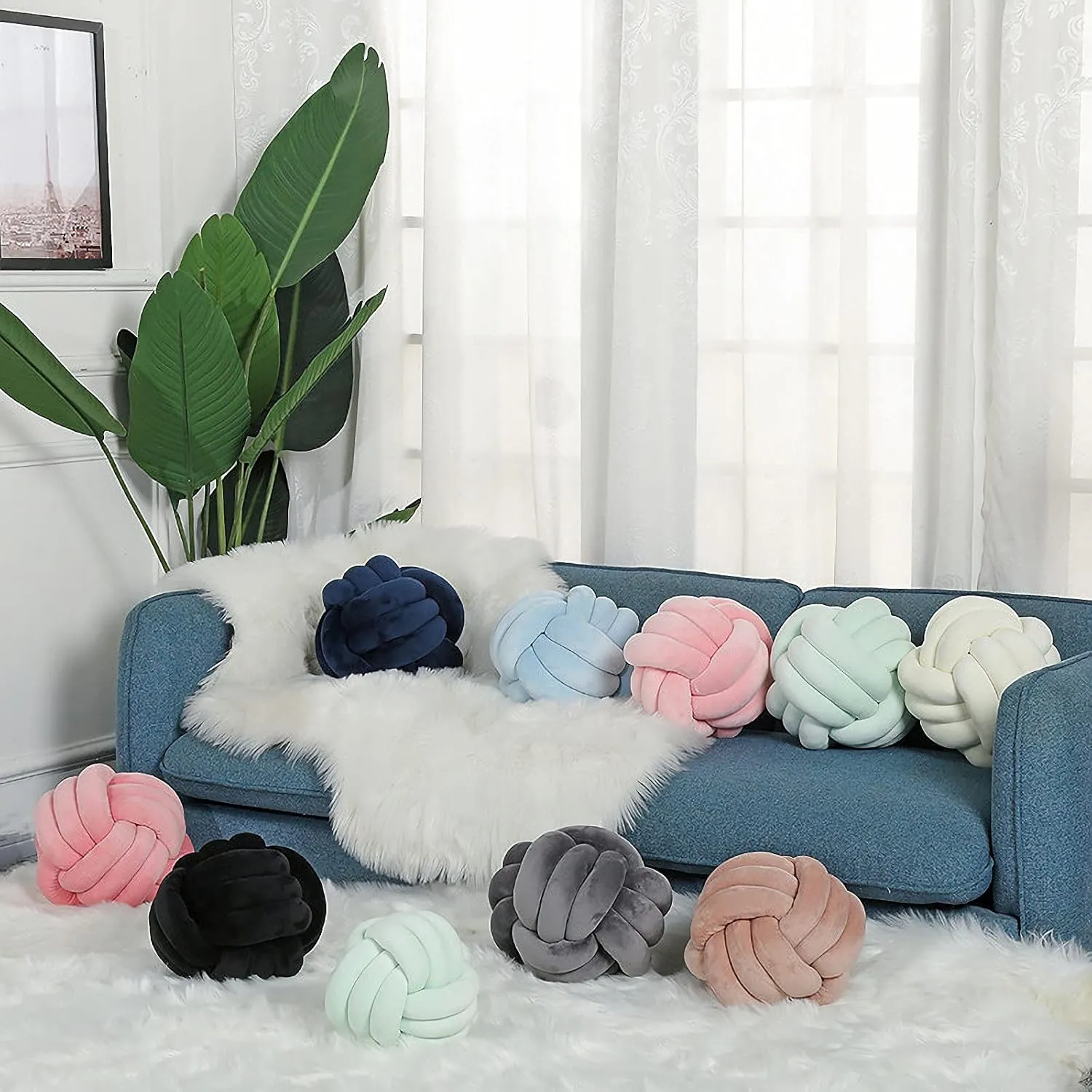 Knot Pillow Ball Round Cushion Pillows, Children Room Decoration Plush Toys Calming Stress Relief Toy (Dark Gray,11in/28cm)