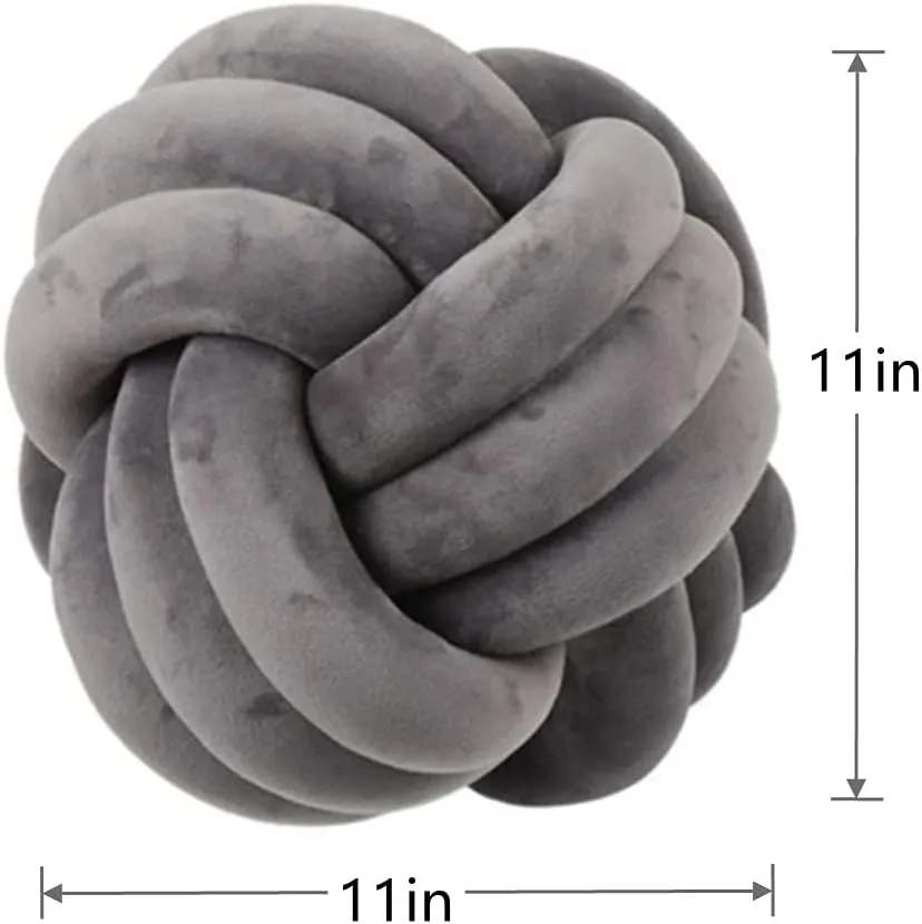 Knot Pillow Ball Round Cushion Pillows, Children Room Decoration Plush Toys Calming Stress Relief Toy (Dark Gray,11in/28cm)