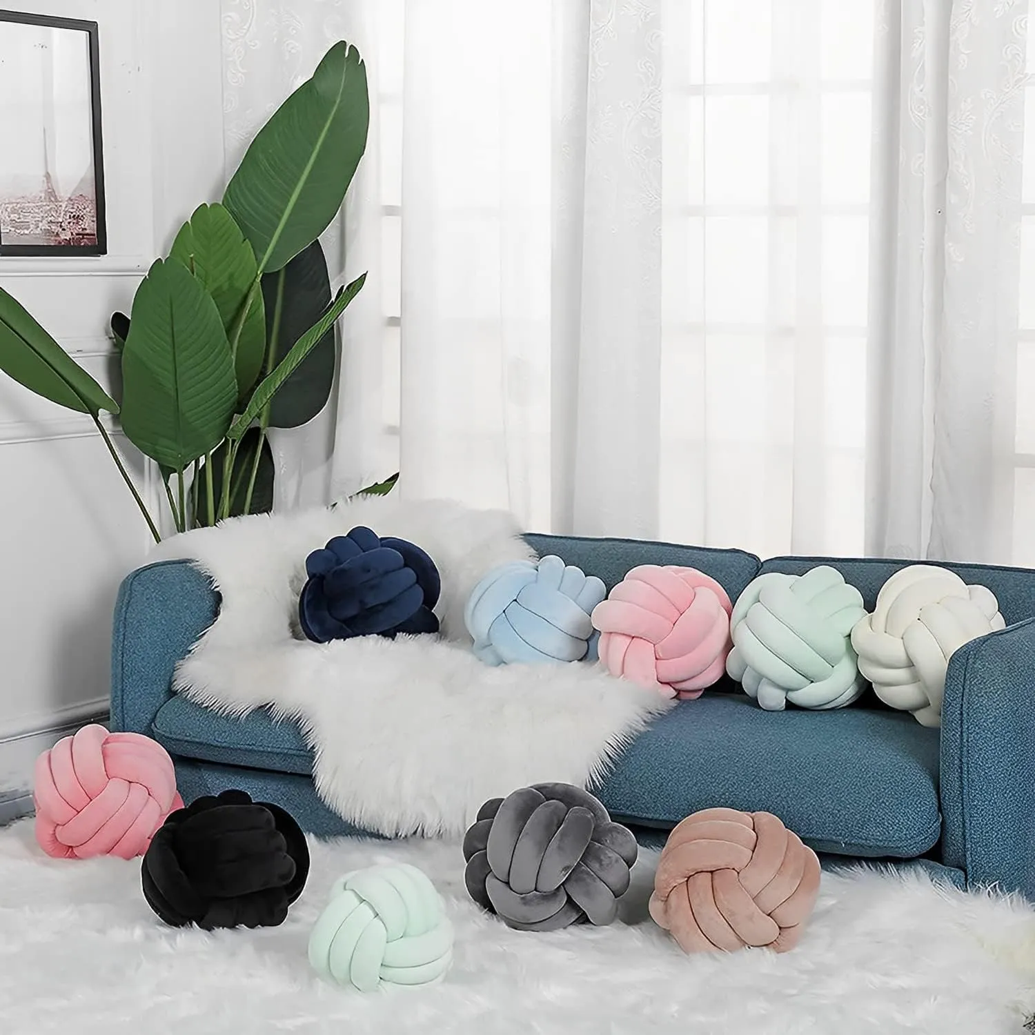 Knot Pillow Ball Round Cushion Pillows, Children Room Decoration Plush Toys Calming Stress Relief Toy (Light Gray,11in/28cm)