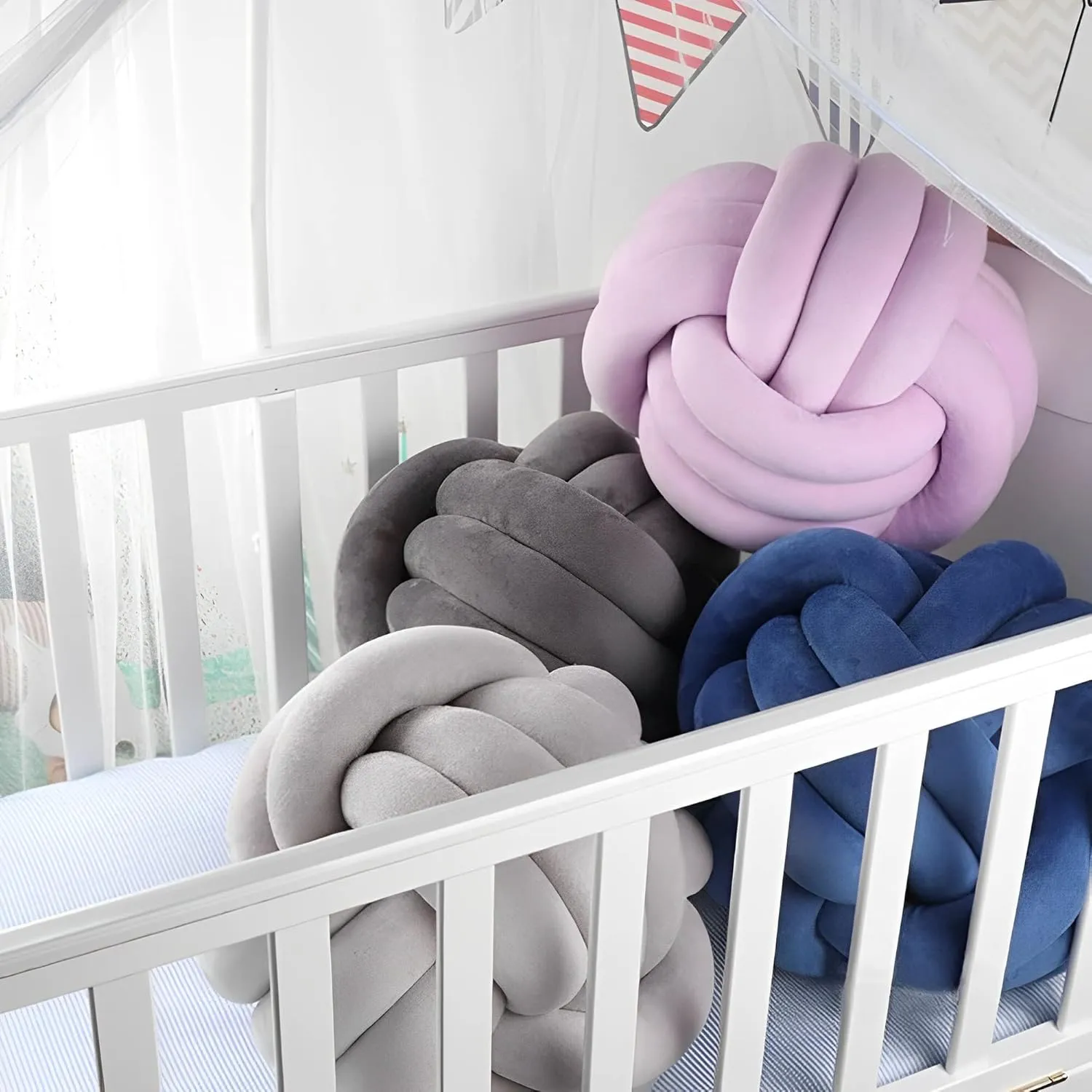 Knot Pillow Ball Round Cushion Pillows, Children Room Decoration Plush Toys Calming Stress Relief Toy (Light Gray,11in/28cm)