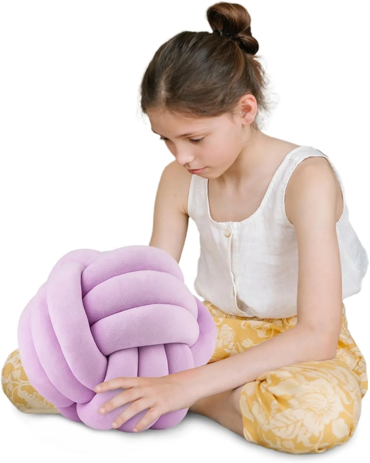Knot Pillow Ball Round Cushion Pillows, Children Room Decoration Plush Toys Calming Stress Relief Toy (Light Purple,11in/28cm)