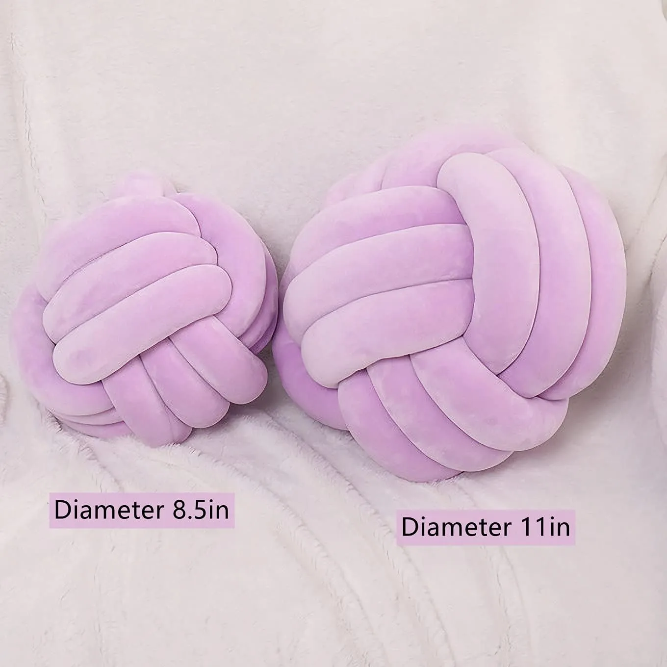 Knot Pillow Ball Round Cushion Pillows, Children Room Decoration Plush Toys Calming Stress Relief Toy (Light Purple,11in/28cm)